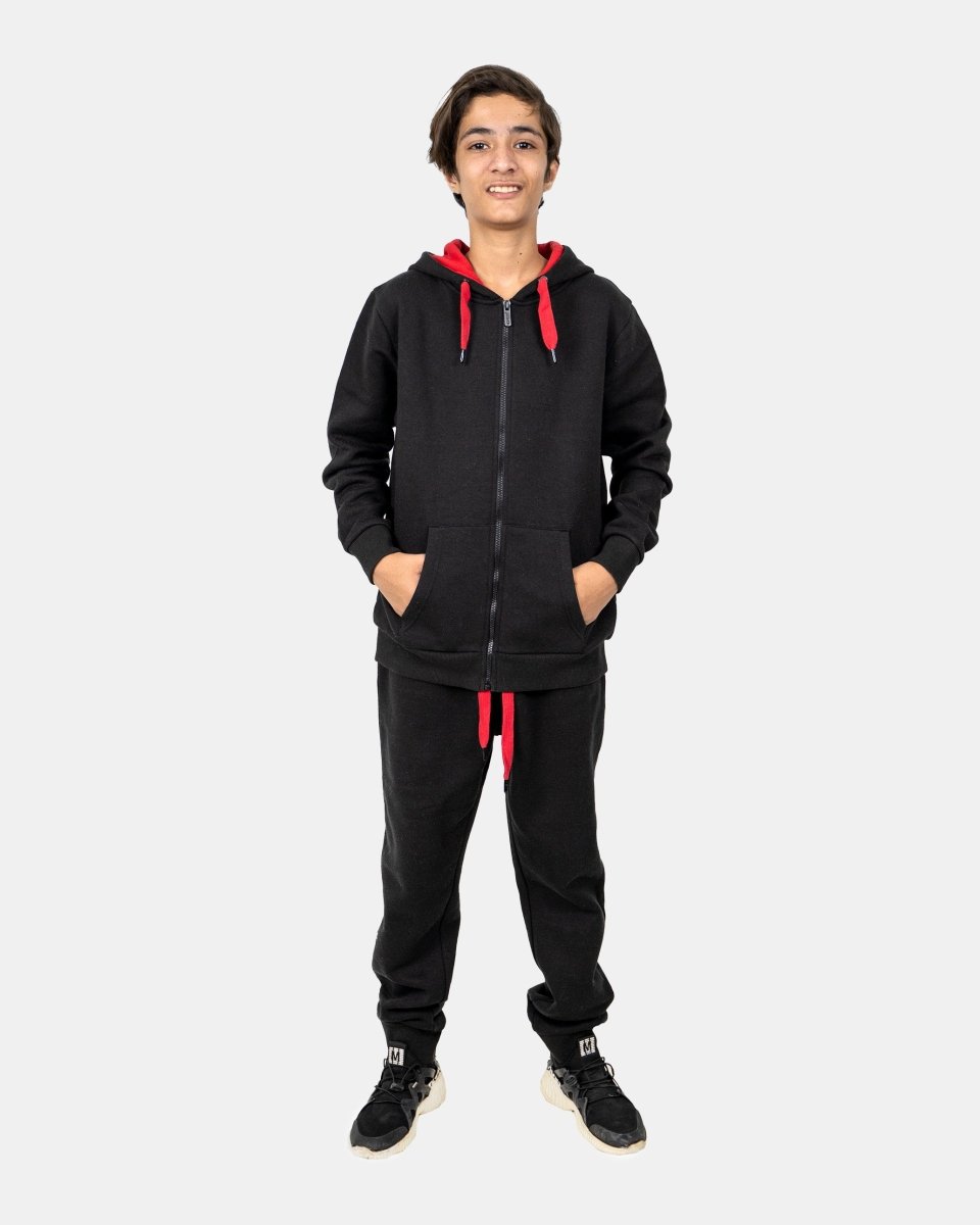 Black/Red Contrast Fleece Tracksuit
