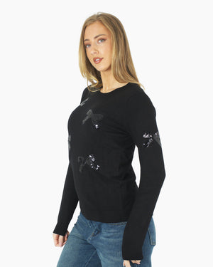 Women’s Christmas Black Bow Sequin Sparkle Jumper