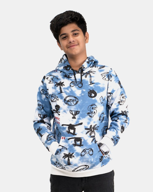 Blue Boys Tie Dye Gaming pullover Hoodie