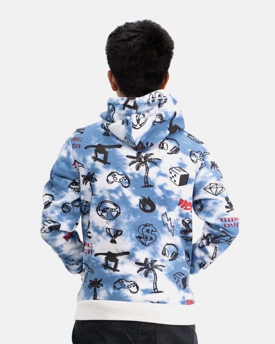 Blue Boys Tie Dye Gaming pullover Hoodie