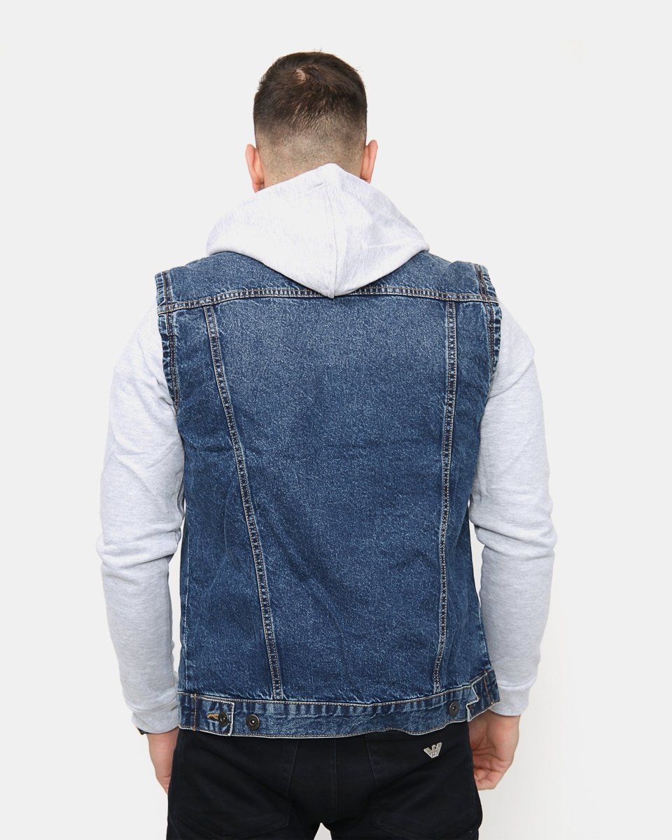 Blue Denim Hooded Jacket (Fleece Sleeves)