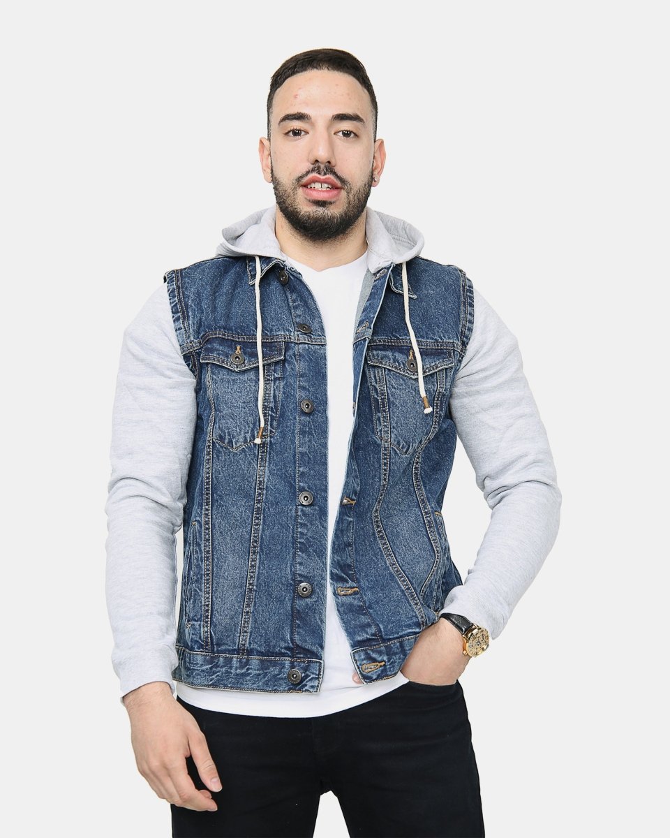 Blue Denim Hooded Jacket (Fleece Sleeves)