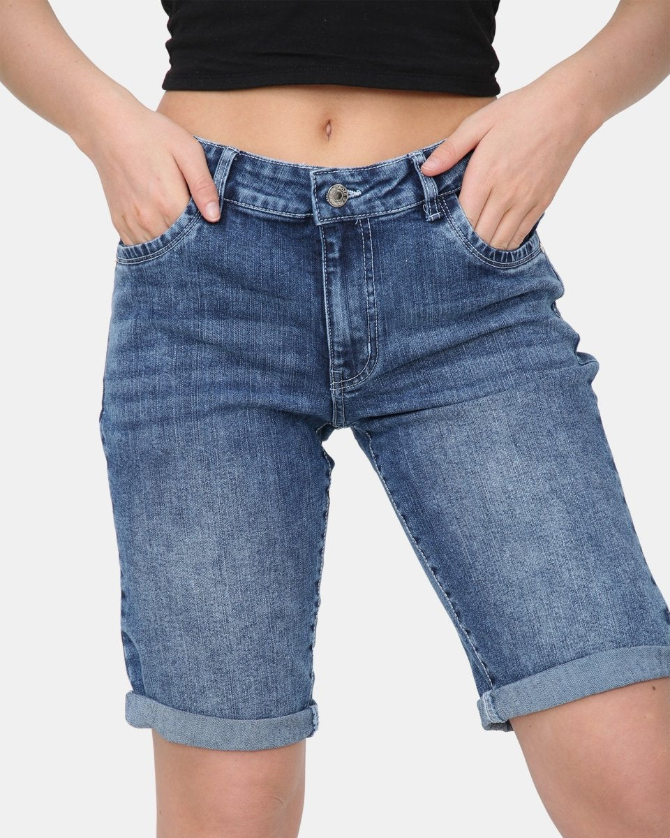 Blue Denim Stretchy Bermuda Shorts