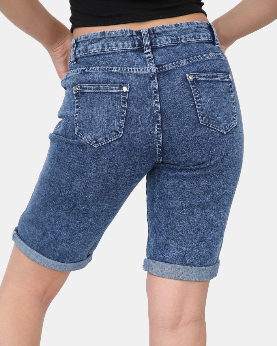 Blue Denim Stretchy Bermuda Shorts