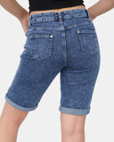 Blue Denim Stretchy Bermuda Shorts