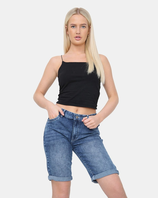 Blue Denim Stretchy Bermuda Shorts