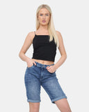 Blue Denim Stretchy Bermuda Shorts