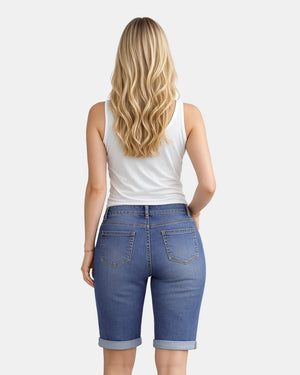 Blue Denim Stretchy Bermuda Shorts