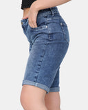Blue Denim Stretchy Bermuda Shorts