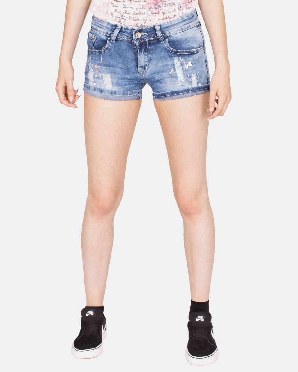 Blue E366 Raw Edges Jeans Short