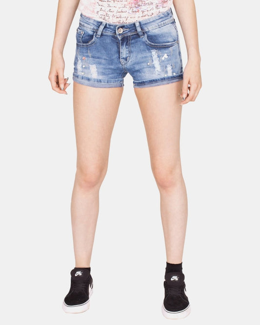 Blue E366 Raw Edges Jeans Short