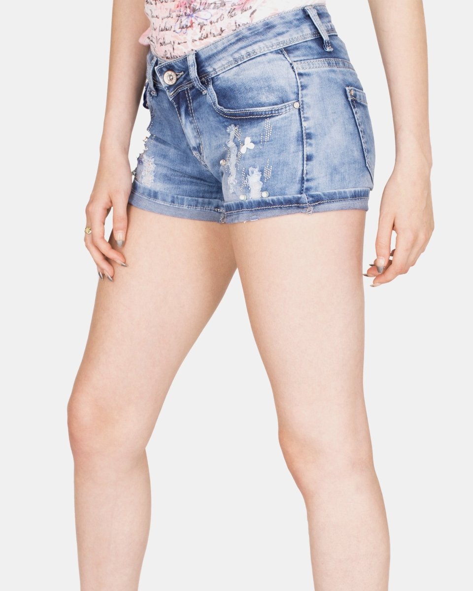 Blue E366 Raw Edges Jeans Short