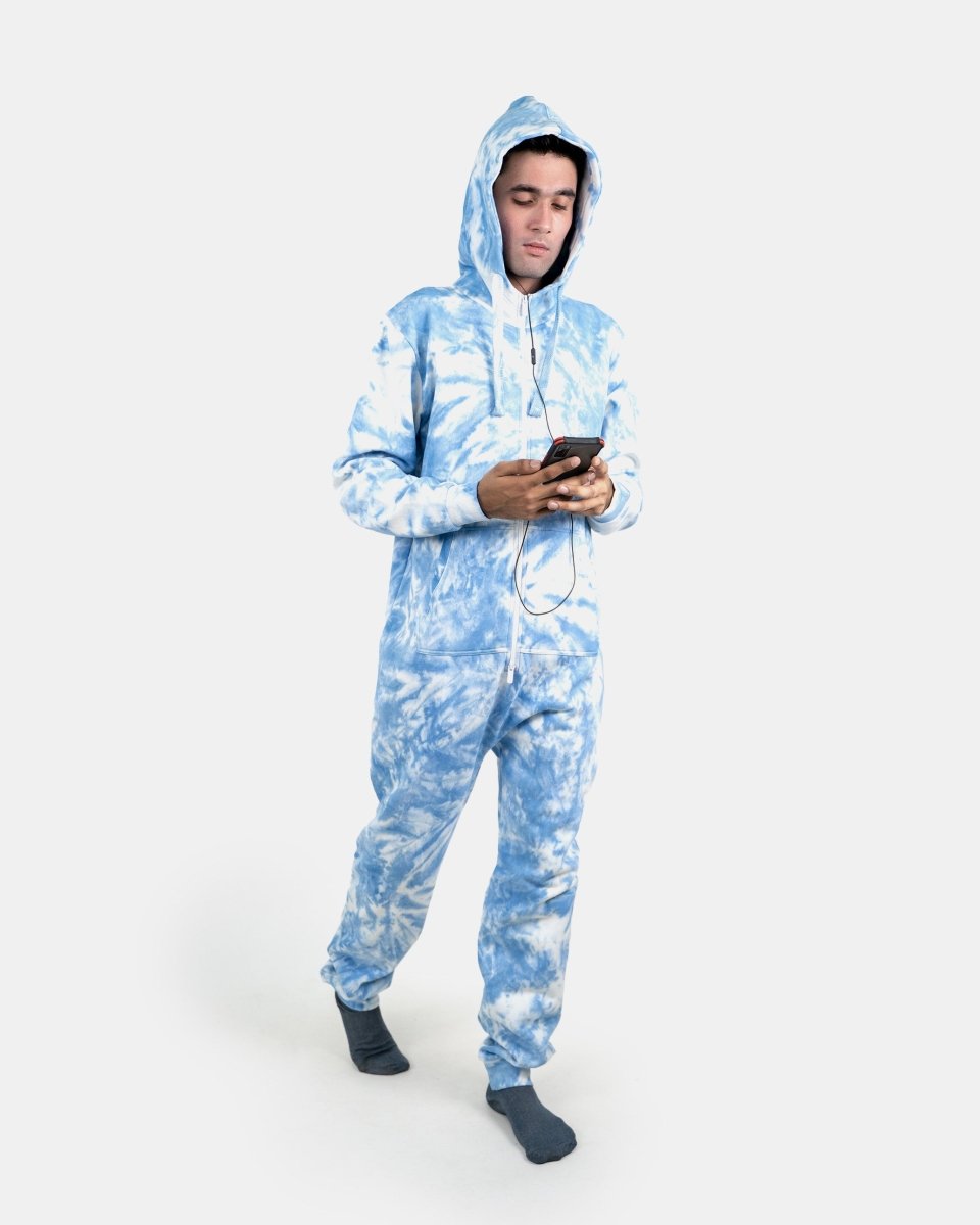 Blue Men's Fleece Tie - Dye Onesie