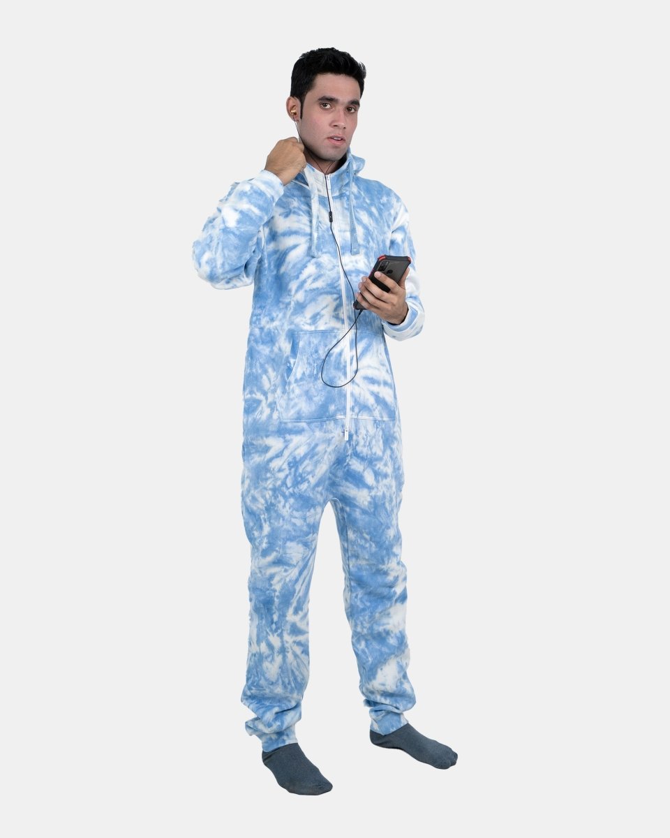 Blue Men's Fleece Tie - Dye Onesie