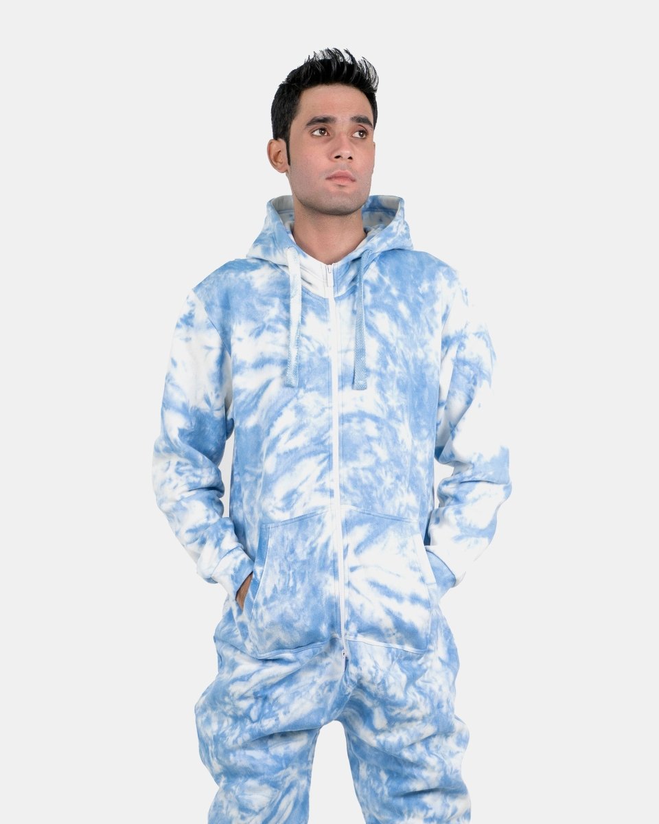 Blue Men's Fleece Tie - Dye Onesie