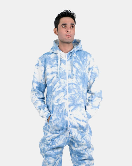Blue Men's Fleece Tie - Dye Onesie