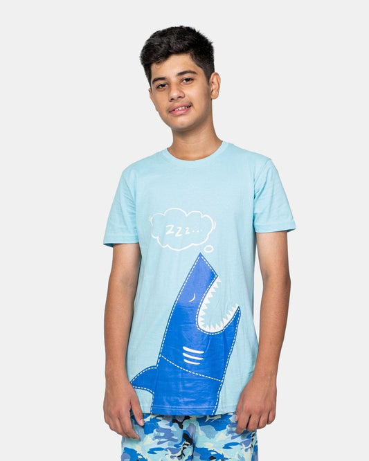 Boys Baby Blue Shark Print T-Shirt