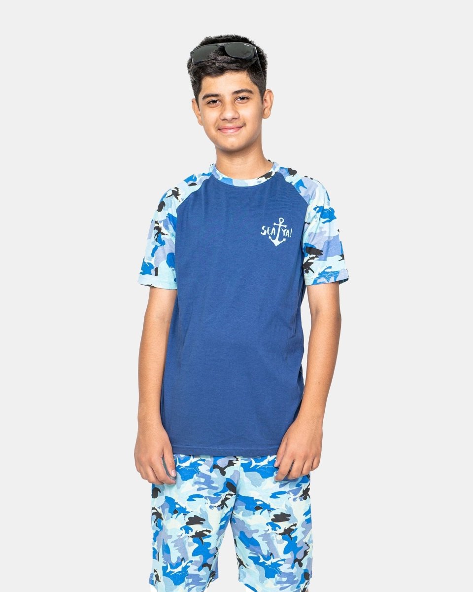 Boys Navy Shark Print T-Shirt