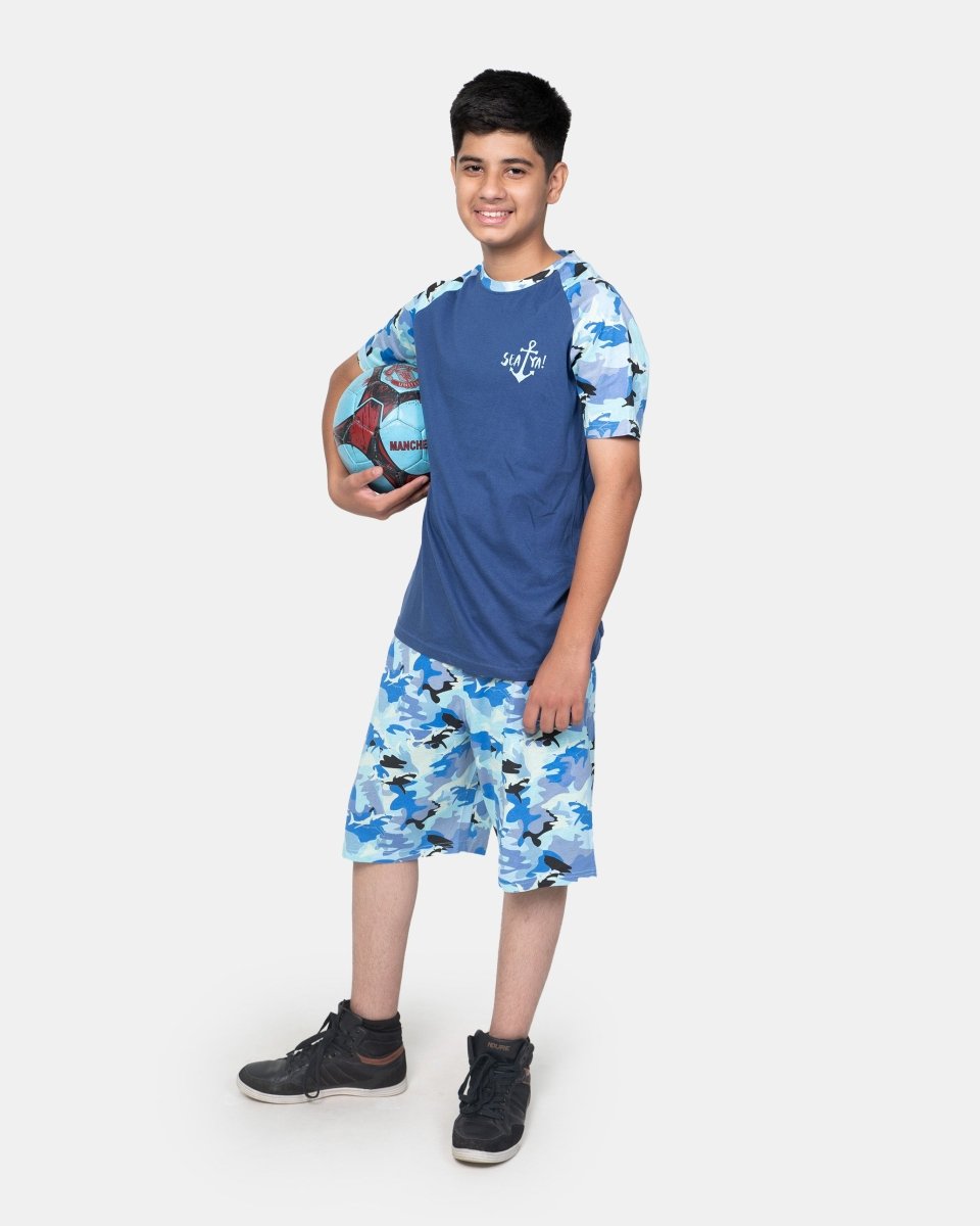 Boys Navy Shark Print T-Shirt