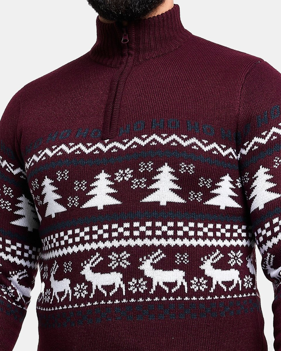 Burgundy Chunky Knit Christmas Jumper - Noroze