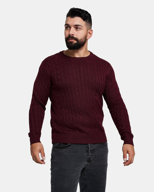 Burgundy Mens Cable Knit Jumper