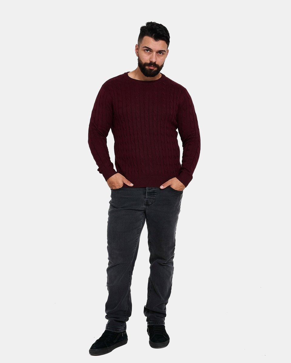 Burgundy Mens Cable Knit Jumper