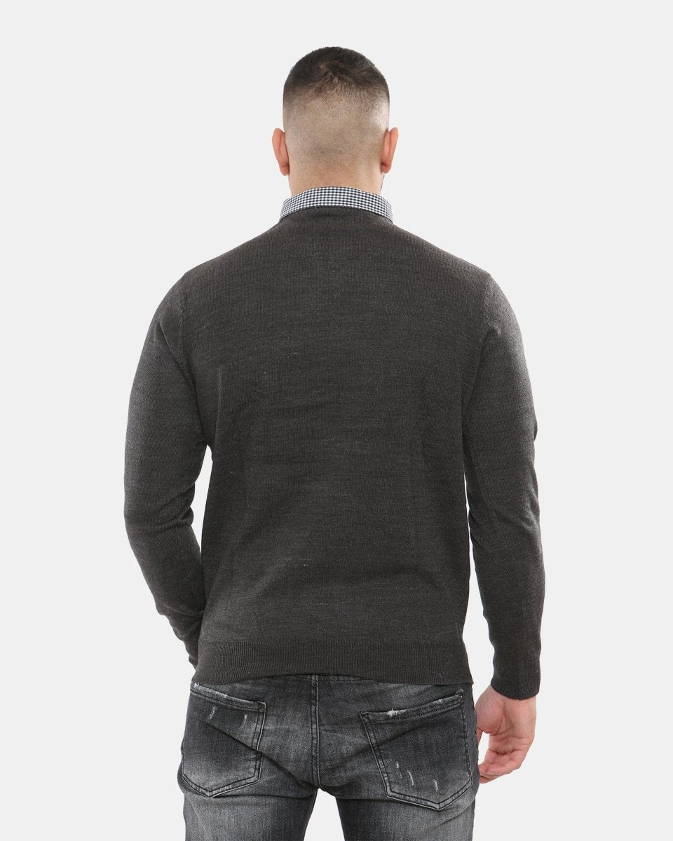 Charcoal Collar Knitted V - Neck Jumper