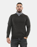 Charcoal Collar Knitted V - Neck Jumper