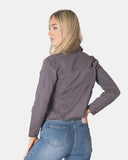 Charcoal Distressed Hem Denim Jacket