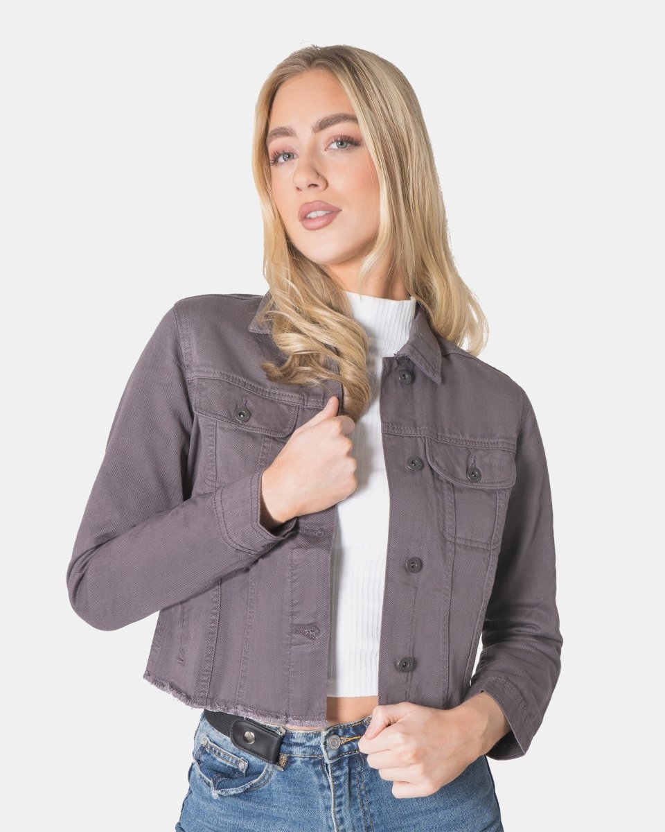 Charcoal Distressed Hem Denim Jacket