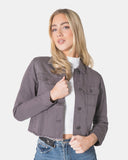 Charcoal Distressed Hem Denim Jacket