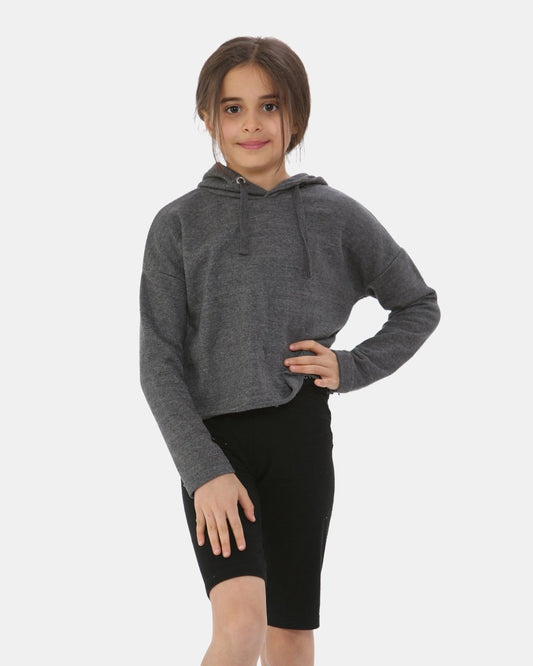 Charcoal Girls Plain Crop Hoodie