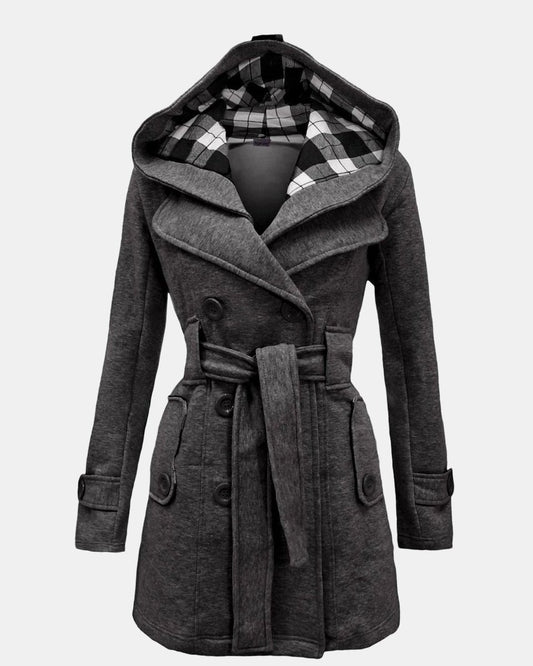 Charcoal Grey Belted Button Fleece Coat