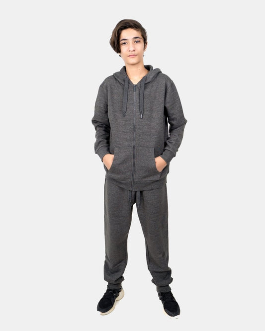 Charcoal Kids Plain Hooded Tracksuit