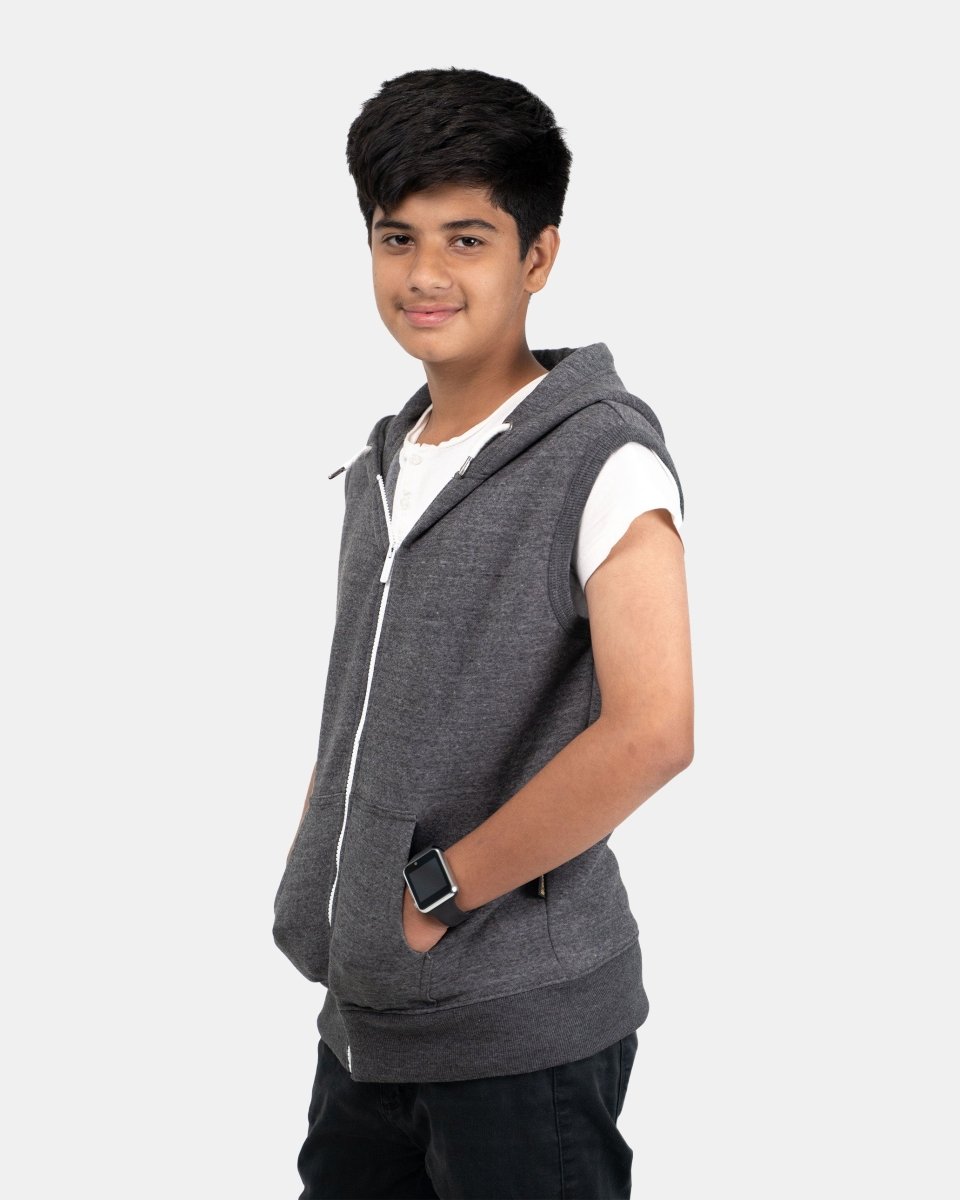 Charcoal Kid's Sleeveless Casual Hoodie