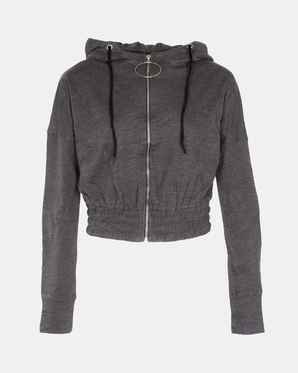 Charcoal Ladies Zip - Crop Hoodie