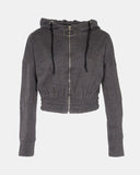 Charcoal Ladies Zip - Crop Hoodie
