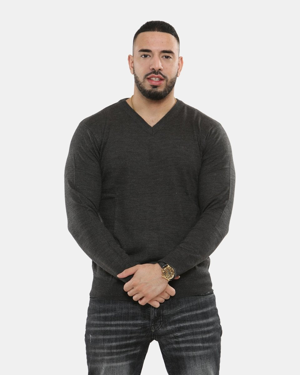 Charcoal V - Neck Plain Pullover Jumper