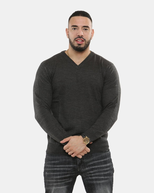 Charcoal V - Neck Plain Pullover Jumper