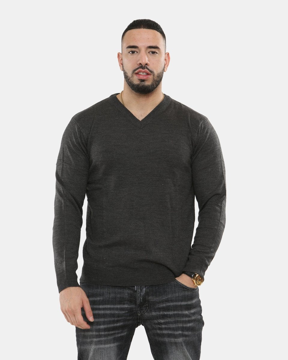 Charcoal V - Neck Plain Pullover Jumper