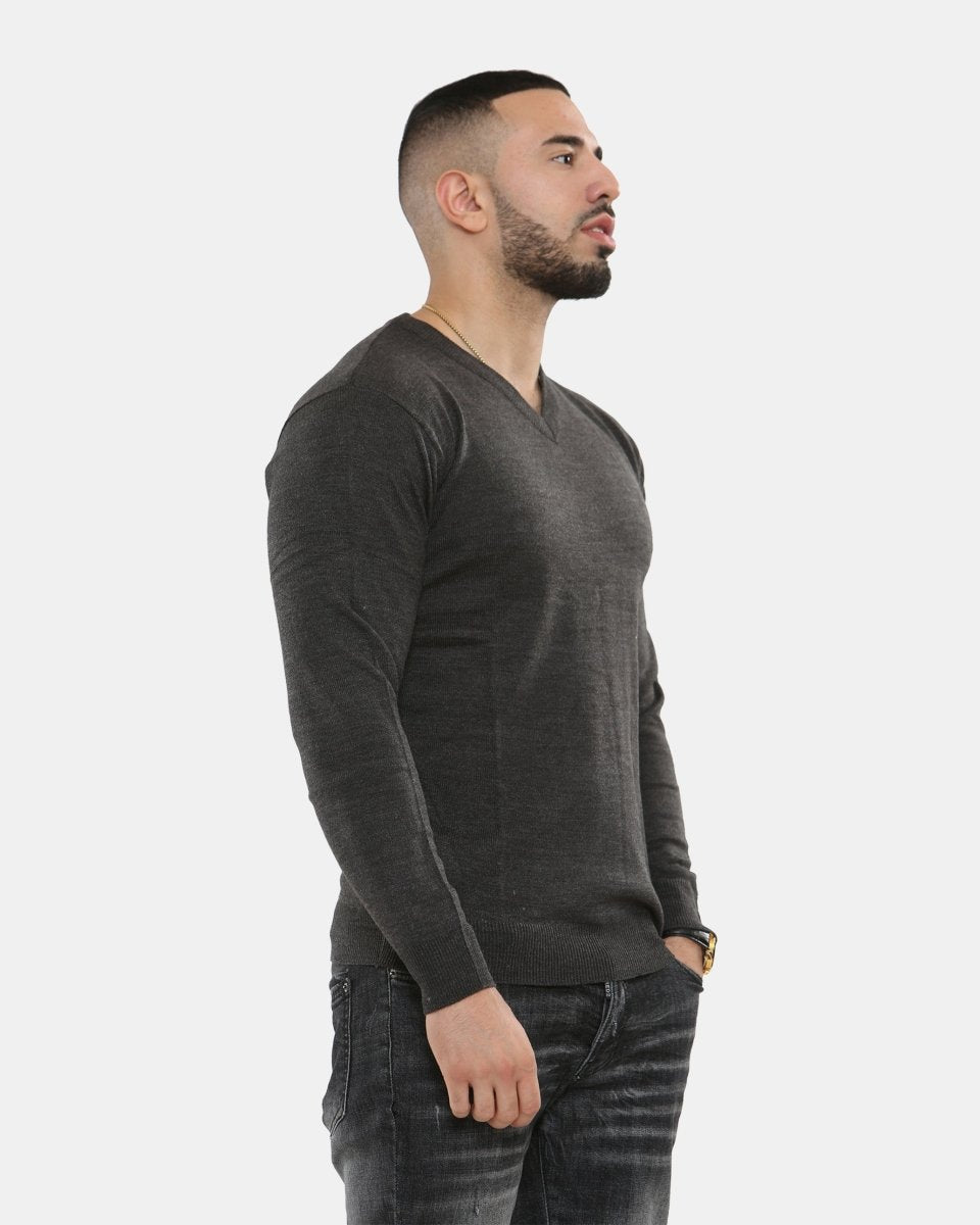 Charcoal V - Neck Plain Pullover Jumper