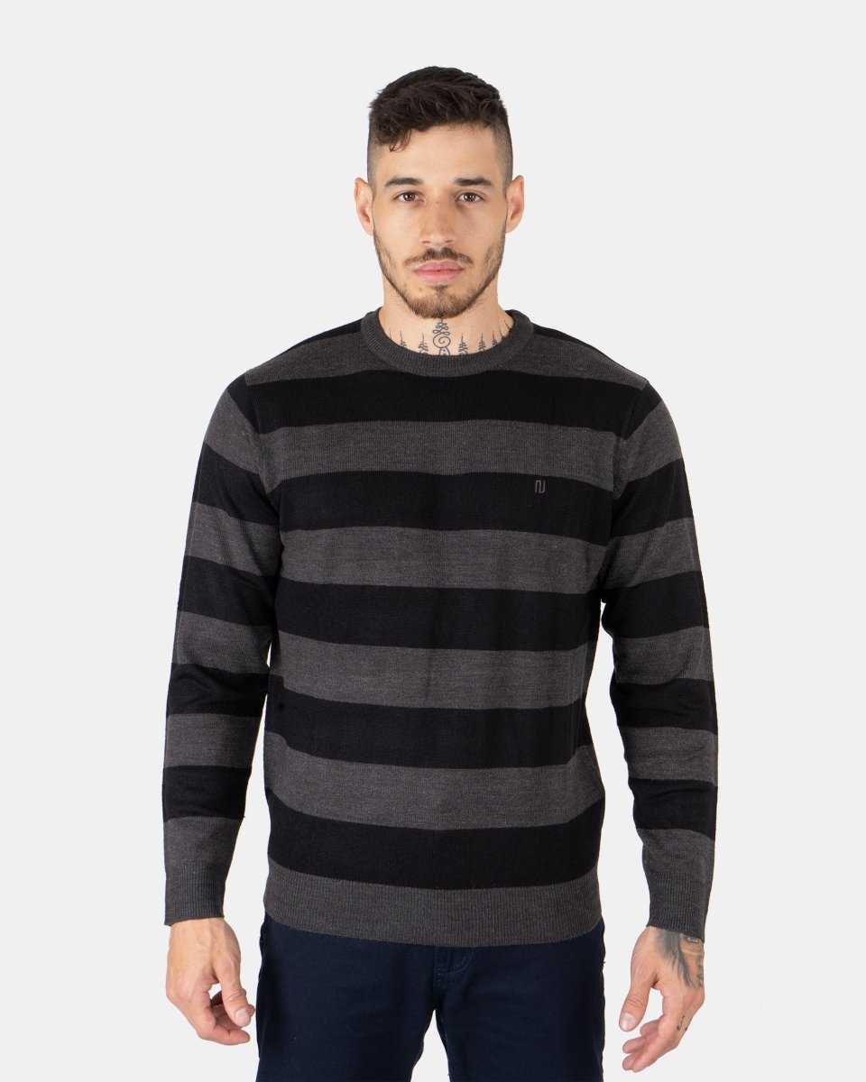 Charcoal/Black Crew Neck Long Sleeve Jumper