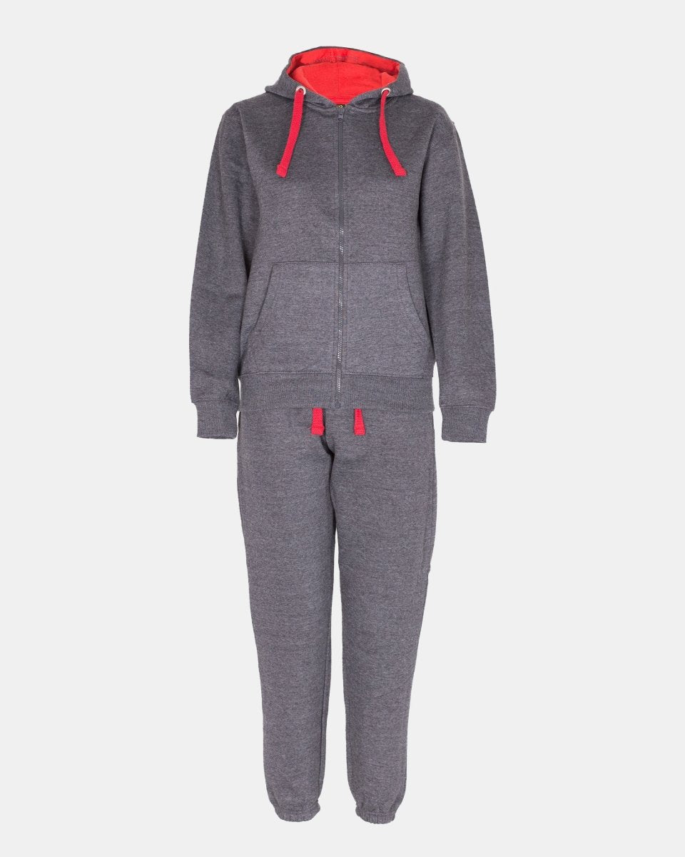 Charcoal/Red Contrast Fleece Tracksuit