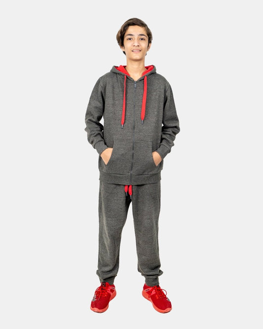 Charcoal/Red Contrast Fleece Tracksuit