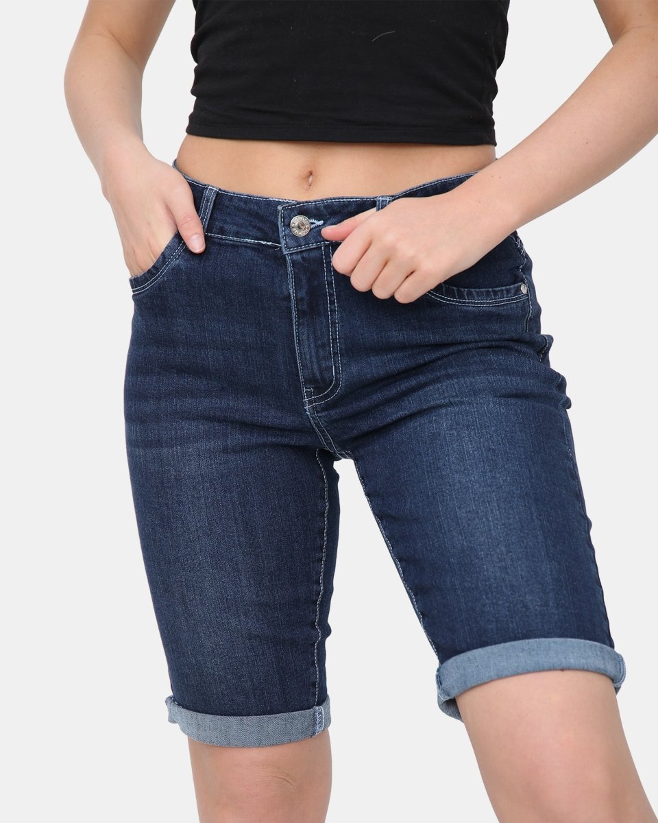 D - Blue Denim Stretchy Bermuda Shorts