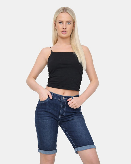 D - Blue Denim Stretchy Bermuda Shorts