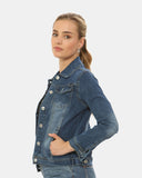 Dark Blue Washed Detail Denim Jacket