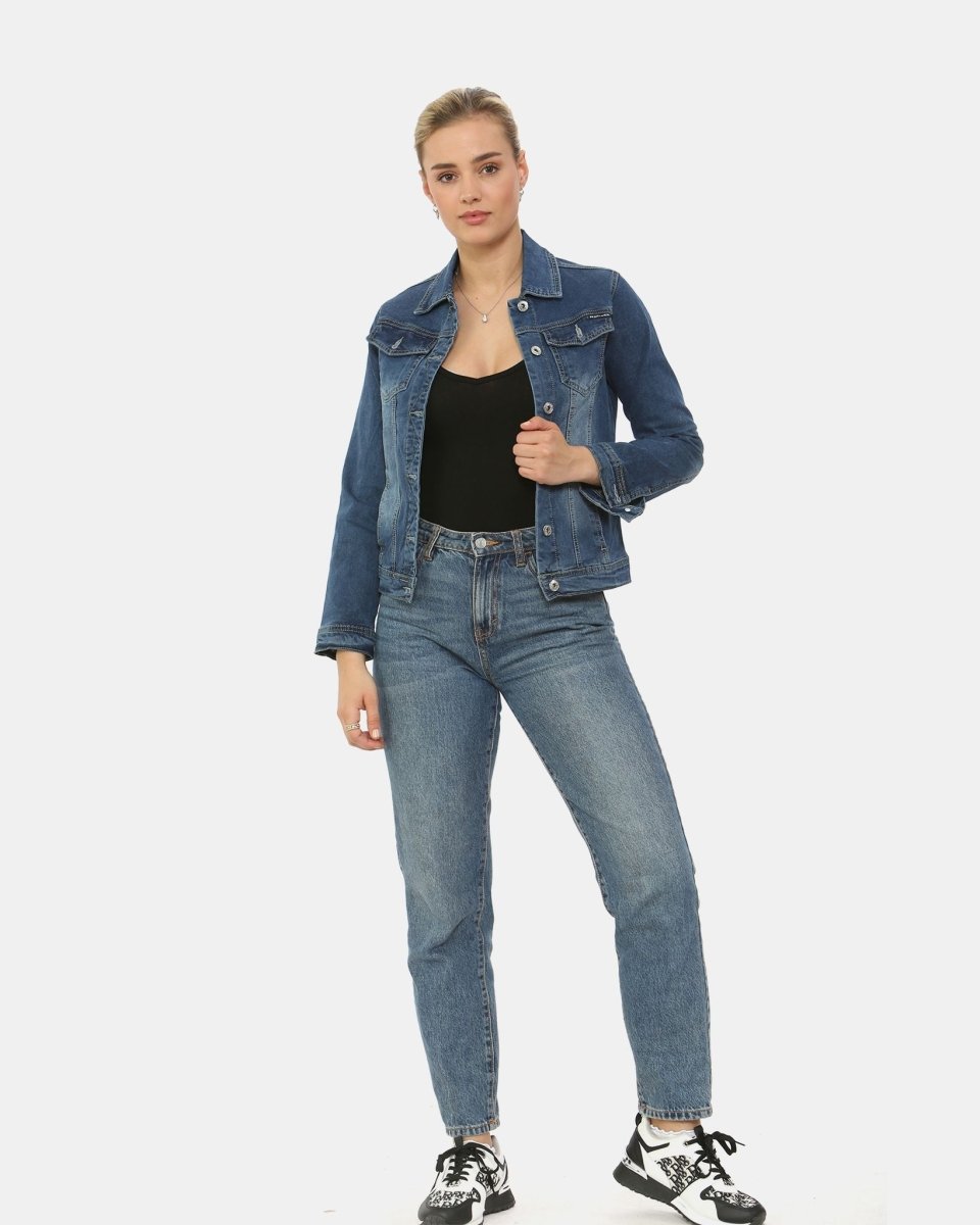 Dark Blue Washed Detail Denim Jacket