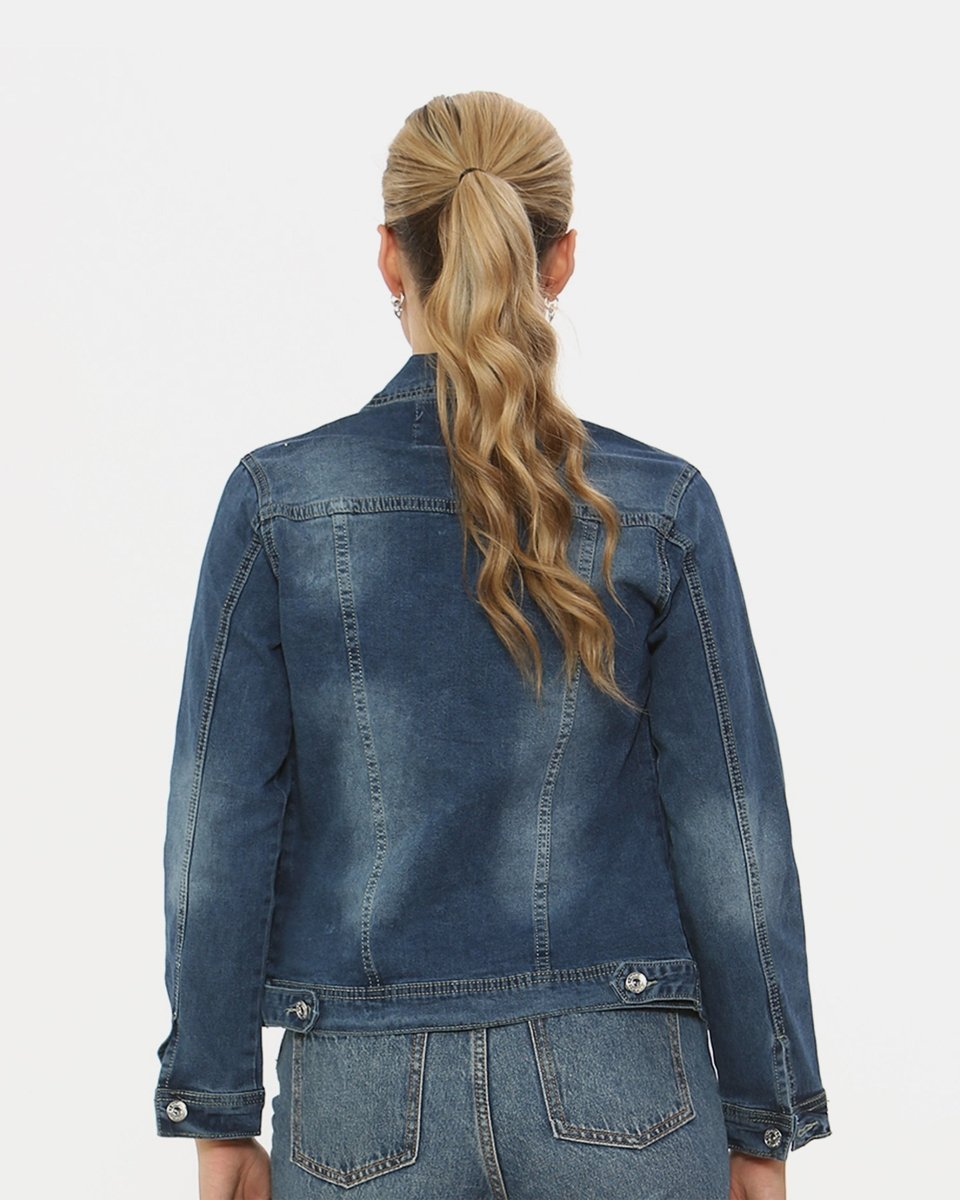 Dark Blue Washed Detail Denim Jacket