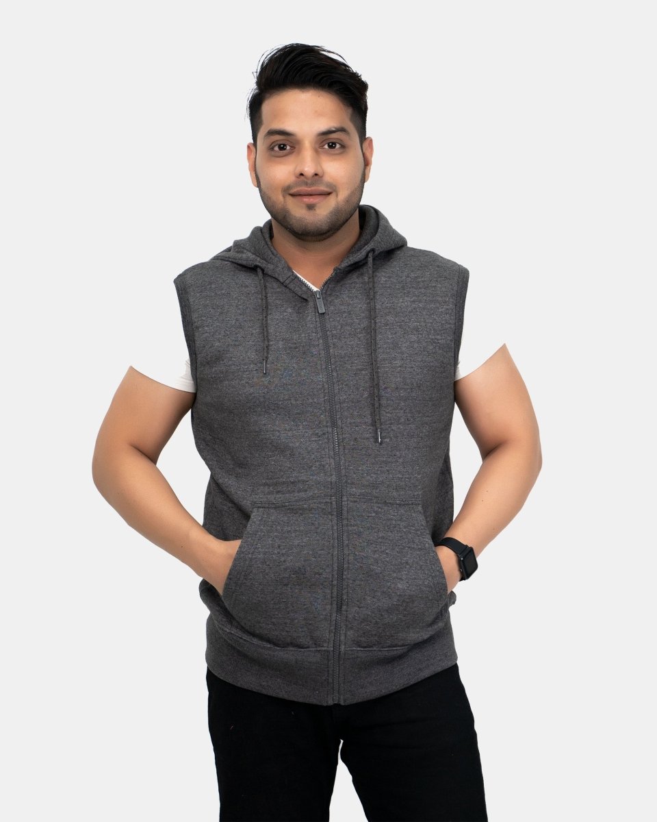 Dark Grey Casual Zip - Up Men's Hoodie